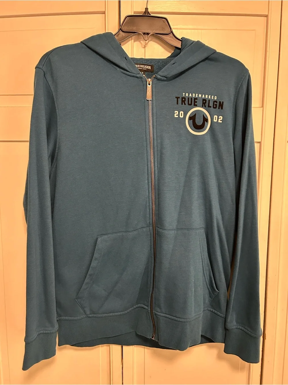 True Religion Men's Teal Zip Front Hoodie Jacket- Size Large